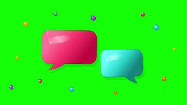 Chat speech bubbles with floating particles on green screen