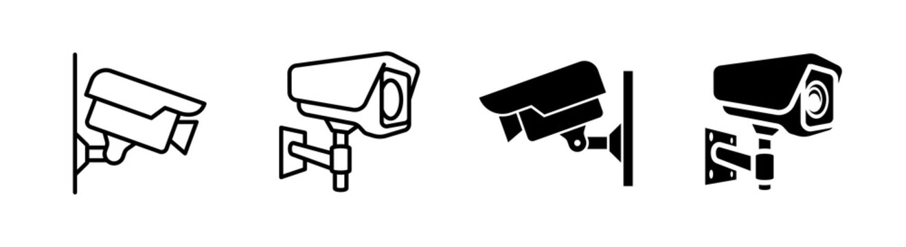 Video surveillance or CCTV icon, set of 4 editable stroke and glyph style