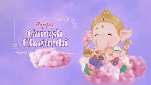 Ganesh Chaturthi Purple and Pink Modern Greeting Video