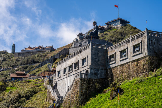 Buddha statue and temple complex on Fansipan mountain in Vietnam