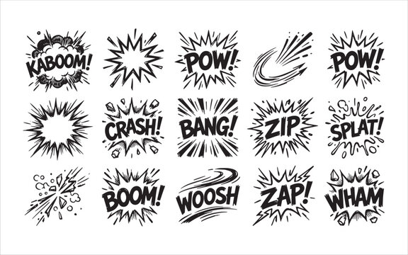 Comic cartoon line splash set