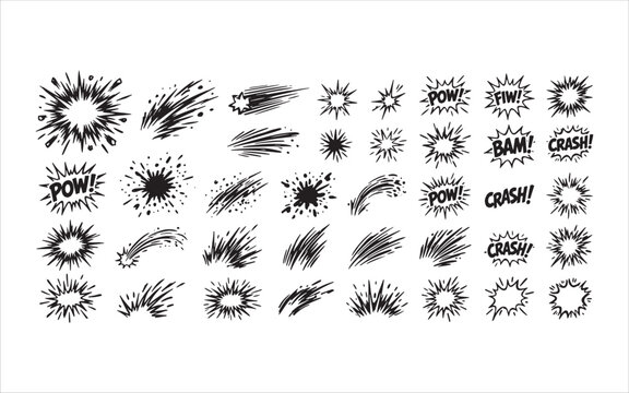 Comic cartoon line splash set