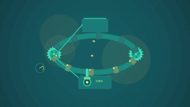 Abstract animated beta feedback loop drawn as cyan and teal lines and shapes on a deep dark background. Seamless looping 4K motion graphics video with free space for text, ideal for business presentat
