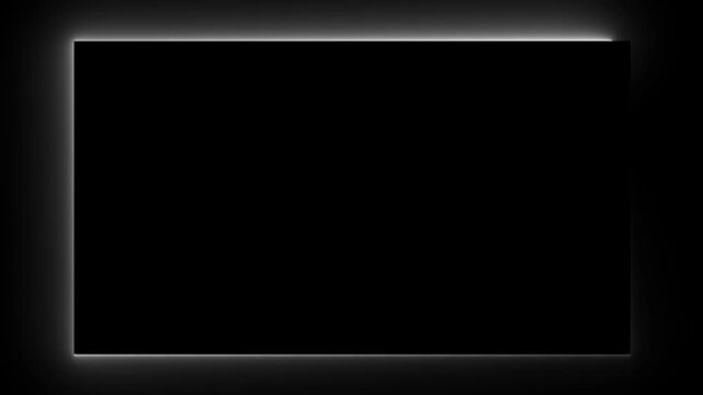 flat outline rectangle shape animation in transparent background, animated flat outline rectangle shape animation, white rectangle dashed line frame border animation on black background.