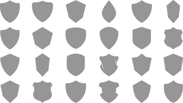 Set of grey shield silhouettes and security emblem shapes with shield shape