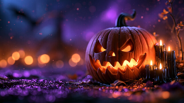 Glowing Halloween Pumpkin Jack O Lantern with Candles