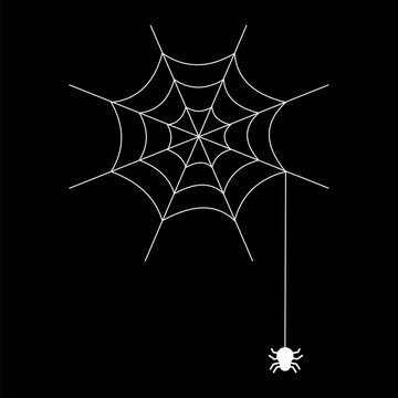 Spiderweb icon, white line; themes include Halloween, horror, scary, insects, and the eerie.