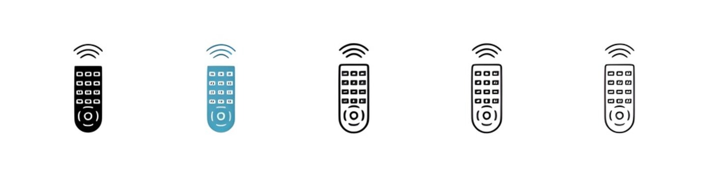 Remote control icons pack in black and blue. Thin line customizable illustration. Contour symbol. Vector isolated outline drawing. Editable stroke