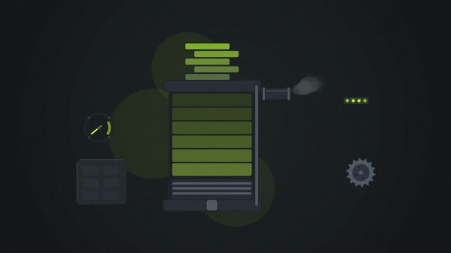 Abstract animated capacity headroom depleting drawn as green and teal lines and shapes on a deep dark background. Seamless looping 4K motion graphics video with free space for text, ideal for technolo