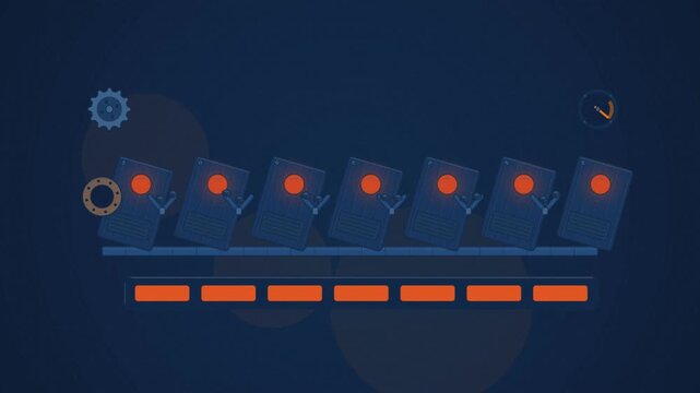 Abstract animated dependency health cascade drawn as blue and cyan lines and shapes on a deep dark background. Seamless looping 4K motion graphics video with free space for text, ideal for technology 
