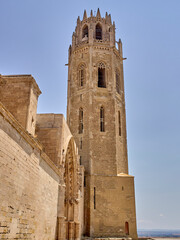 Obraz premium Bell Tower of the Old Cathedral of Lleida, Cathedral of Saint Mary, also known as the Seu Vella. Lleida, Catalonia, Spain, Europe