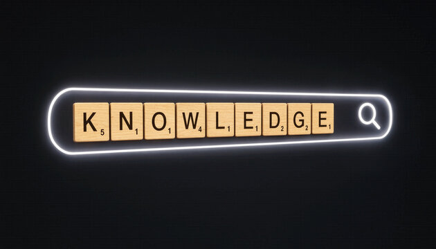 Knowledge Search Concept with Wooden Letter Tiles in Search Bar Symbolizing Learning Education Information Discovery and Digital Literacy