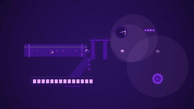 Abstract animated rate limiter shedding drawn as violet and blue lines and shapes on a deep dark background. Seamless looping 4K motion graphics video with free space for text, ideal for technology ex