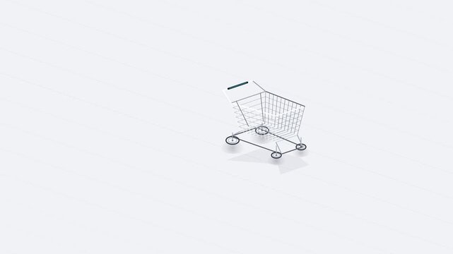 Minimalist isometric shopping carts on white background