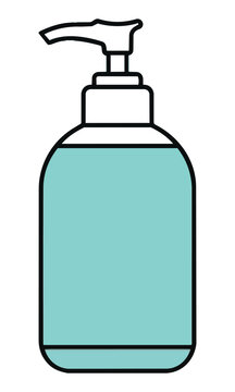 Minimalist monoline soap dispenser pump bottle with curved spout and rounded base isolated on white background. Hygiene and cleanliness concept
