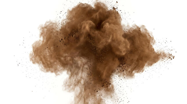 Brown dust explosion on white background