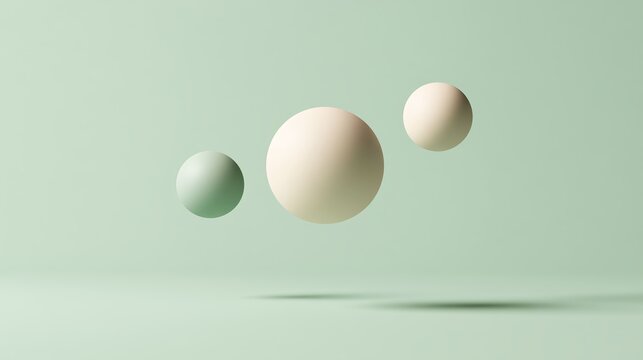 Floating spheres 3D rendering minimal green background