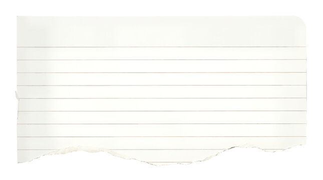 Torn white lined paper scrap, ripped notebook page fragment, isolated paper piece with horizontal lines for notes and scrapbooking