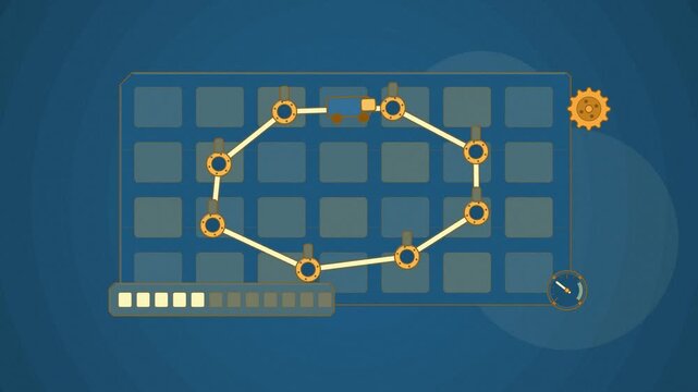 Abstract animated route optimiser tightening drawn as blue and cyan lines and shapes on a deep dark background. Seamless looping 4K motion graphics video with free space for text, ideal for industry e