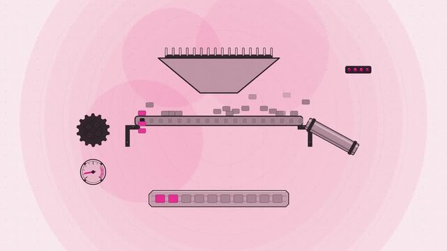 Abstract animated log sampling sieve drawn as coral and magenta lines and shapes on a bright, clean light background. Seamless looping 4K motion graphics video with free space for text, ideal for tech