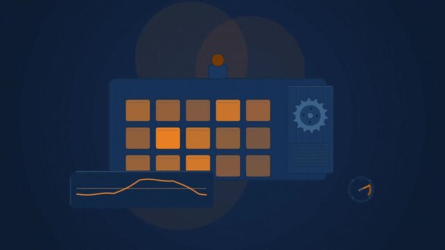 Abstract animated reefer temperature excursion drawn as amber and orange lines and shapes on a deep dark background. Seamless looping 4K motion graphics video with free space for text, ideal for indus