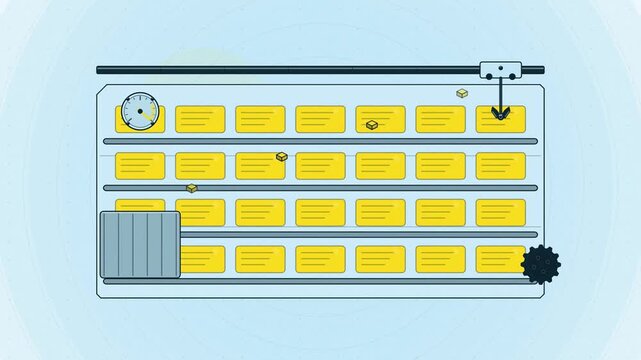 Abstract animated cache warming shelves drawn as yellow and gold lines and shapes on a bright, clean light background. Seamless looping 4K motion graphics video with free space for text, ideal for tec