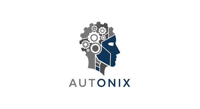 Robot head with gears logo AI concept technology and innovation