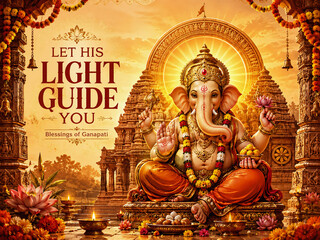 Fototapeta premium Elegant Ganpati Festival Graphic Design – Traditional Lord Ganesha Celebration Background