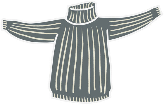 Blue Gray Turtleneck Ribbed Knit Sweater Illustration
