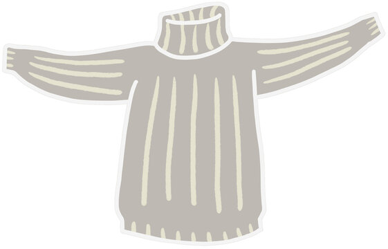 Beige Gray Turtleneck Knit Sweater Hand Drawn Illustration