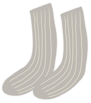 Pair of Ribbed Long beige Socks Hand Drawn Illustration