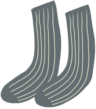 Pair of Ribbed blue gray Long Socks Hand Drawn Illustration