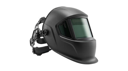 Fototapeta premium Professional black welding helmet, industrial auto-darkening welder mask, protective headgear for metalwork and construction safety