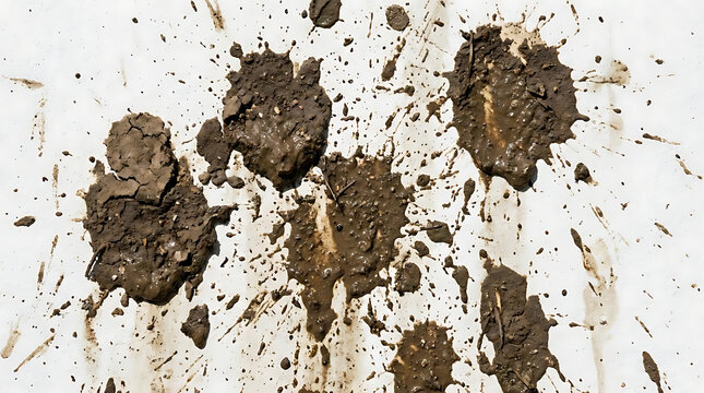 Brown mud splattered on white surface in bright daylight