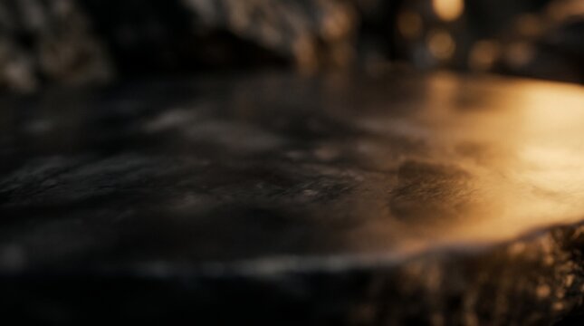 Abstract background featuring dark textured surfaces with a warm golden light reflection on the side