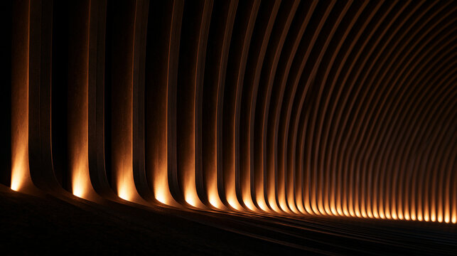 Modern Curved Architectural Corridor with Warm Ambient Lighting
