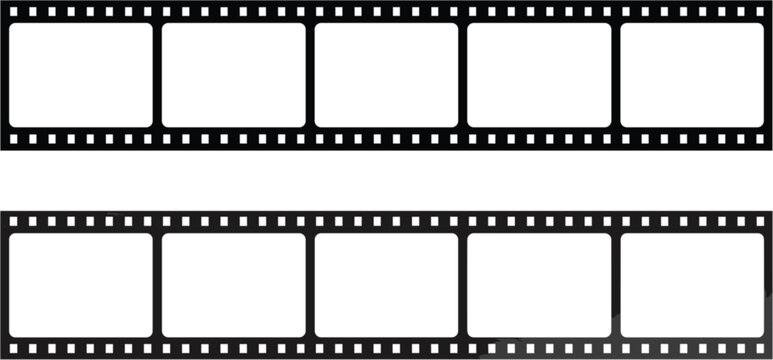 Film strip icon set, movie frame and cinema reel symbols for video photography and media design