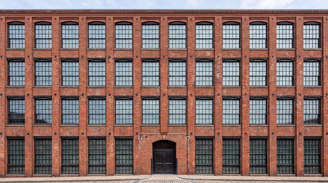 Historic Red Brick Factory Building Facade with Windows