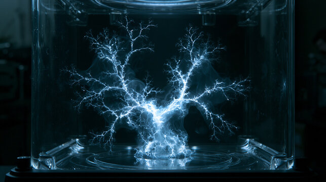 Lichtenberg Figure Electrical Discharge Glowing in Glass Chamber
