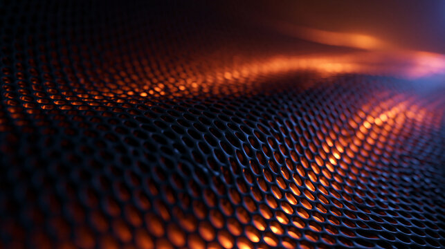 Abstract Futuristic Metallic Mesh Pattern with Glowing Light