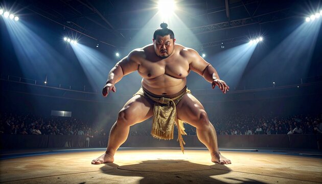 Traditional Japanese Sumo Wrestler Performing Powerful Shiko Leg Stomp Ritual