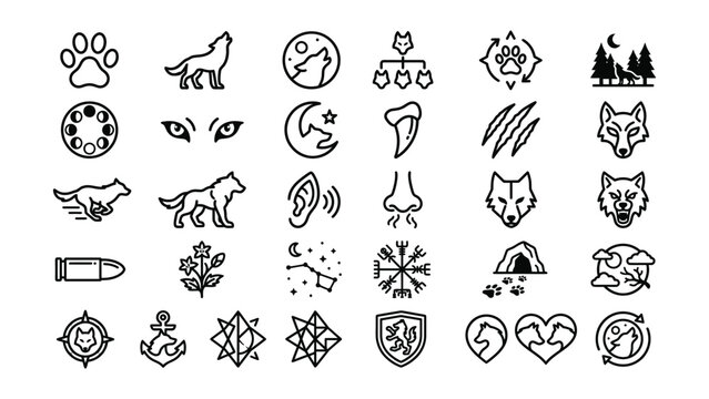 Black and white wolf icons and symbols for design and branding