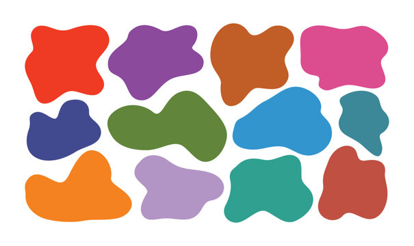Set of colorful abstract organic blobs and fluid shapes isolated on a white background for design
