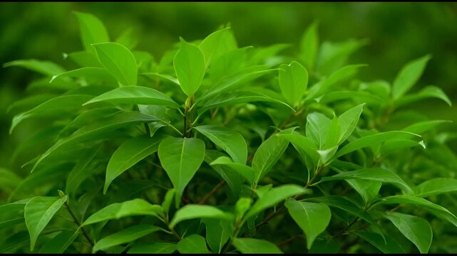 The video features close up shots of lush, green foliage, showcasing a dense cluster of healthy, vibrant leaves