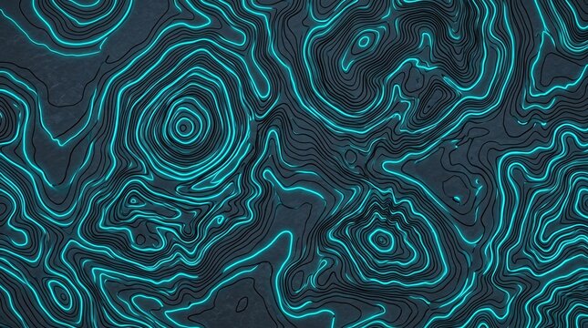 Abstract digital background featuring glowing teal neon lines creating a complex topographic map or circuit pattern