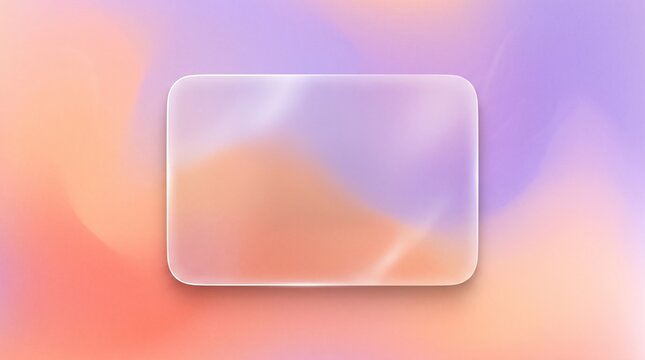 A frosted glass rectangle frame floating over a soft pastel gradient background with smooth light effects