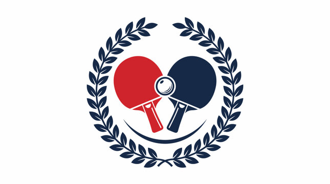 Ping pong sport emblem vector illustration with crossed rackets and laurel wreath
