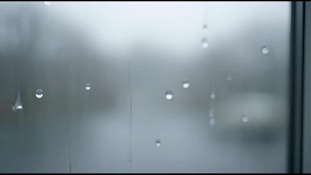 The video features a close up view of a window with raindrops on its surface