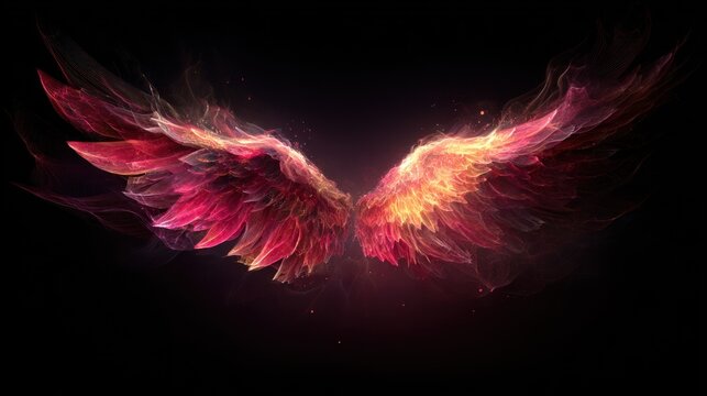 Abstract angel wings illustration against dark background for symbolic concepts