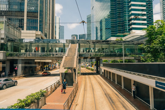 Iconic double-decker Hong Kong tram, known as Ding Ding, operating on the streets of Hong Kong Island since 1904 Hong Kong, China - 28 August 2026.